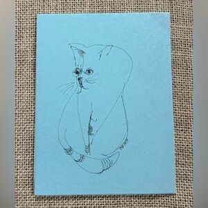 Vintage Cat Drawing Note Card Stock Hand Drawn Kitsch Whimsical Junk Journaling